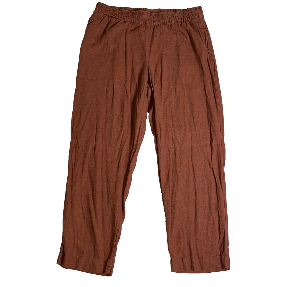 Old Navy Linen Pants Womens Large Rust Orange High Rise Straight Leg Lightweight